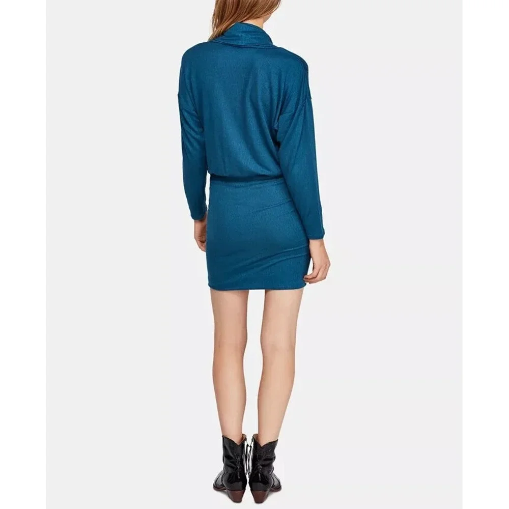 FREE PEOPLE Sundown‎ Cowl Neck Blouson Gathered Dress Teal Size Large L $128